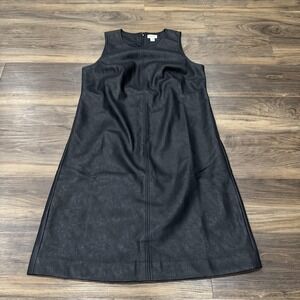 J.Crew Shift Dress Womens 4 Black Faux Leather A-Line Sleeveless Knee Length Zip
